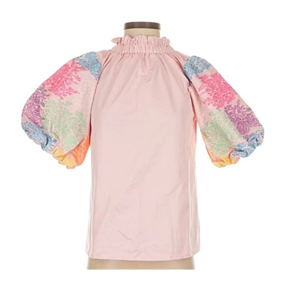 THML Women's Pink Embroidered Puff Sleeve Top - Size XS - Picture 1 of 10